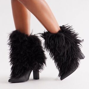Fashion Nova Black Furry Heeled Boots
